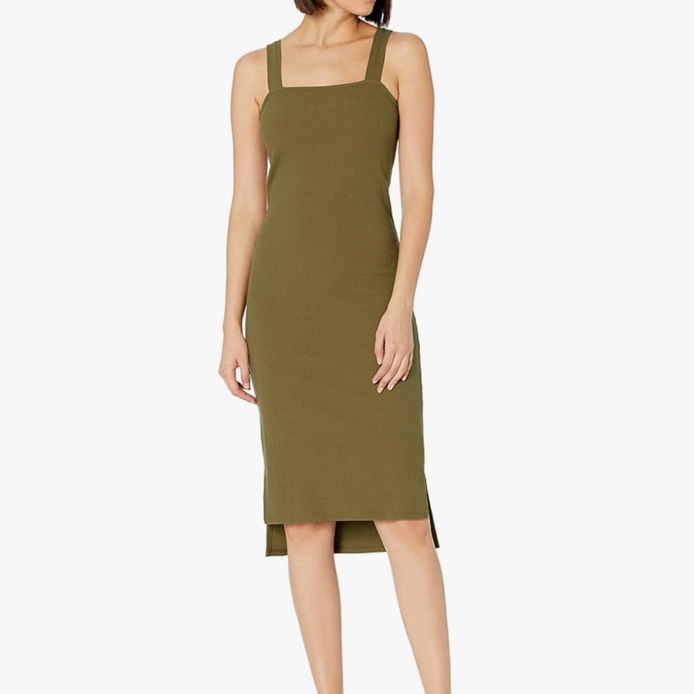 NWOT The Drop Square Neck Ribbed Bodycon Tank Midi Dress Olive Green XXS